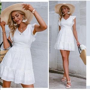 White eyelet mini dress - size S - NWT